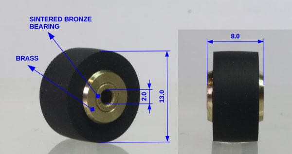 Pinch roller 13 x 8 x 2 mm brass version for cassette players