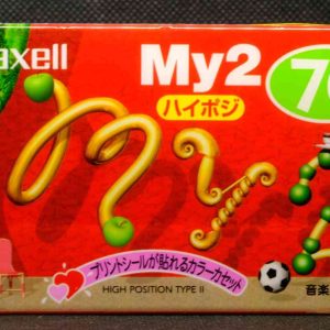Maxell My2 70 blank, sealed audio cassette, pink colour, good for girls, new unused (IEC Type II / Position chrome)